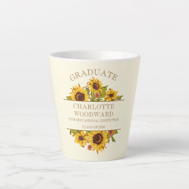 Caneca De Café Latte Graduação Girassóis Graduação Floral (Frente)