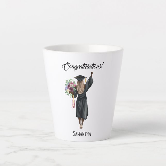 Caneca De Café Latte Graduação personalizada de aquarela (7) (Frente)