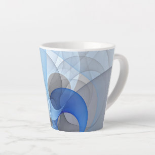 Caneca De Café Latte Gráfico de Arte Fractal de Cinza Azul Moderno
