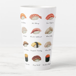 Caneca De Café Latte Gráfico de Sushi de Aquarela