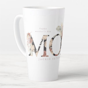 Caneca De Café Latte Grama das Pampas Floral Tropical Boho Rosa Dia das