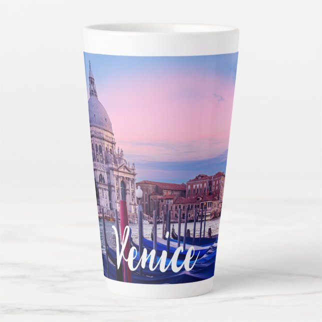Caneca De Café Latte Grande Canal com gondolas e igreja em Veneza (Frente)