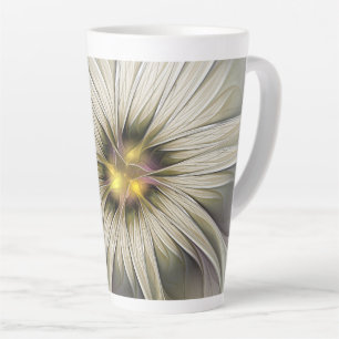 Caneca De Café Latte Grande Flor de Marfim, Arte Fractal Moderna Abstra