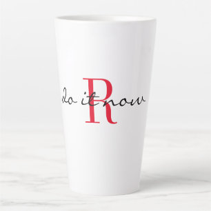 Caneca De Café Latte Grande Inicial de Monograma Vermelho 'faça agora'