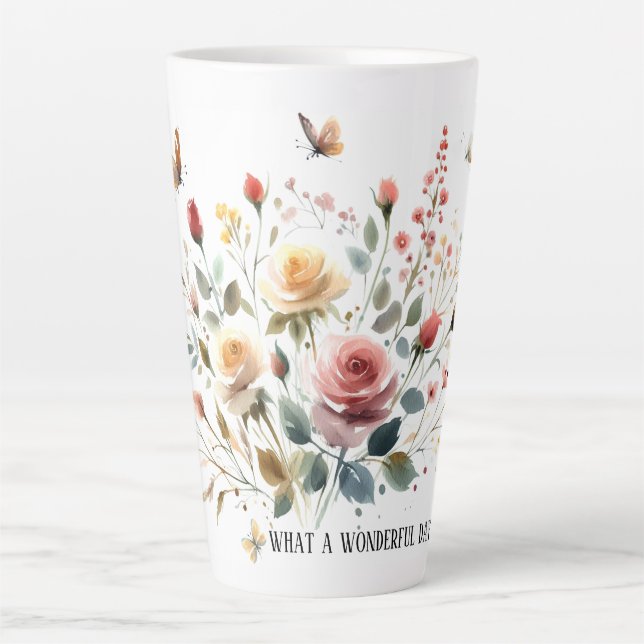 Caneca De Café Latte Grande Lata Que Dia Maravilhoso (Frente)