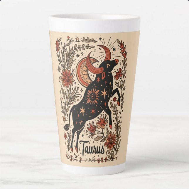 Caneca De Café Latte Grande Latte Mug Taurus Celestial Arte Zodiac (Criador carregado)