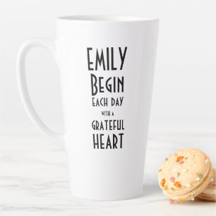 Caneca De Café Latte Grateful Heart Quote Monograma Name