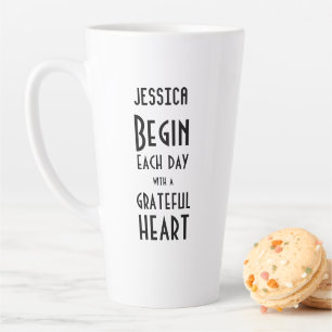 Caneca De Café Latte Grateful Heart Quote Monograma Name