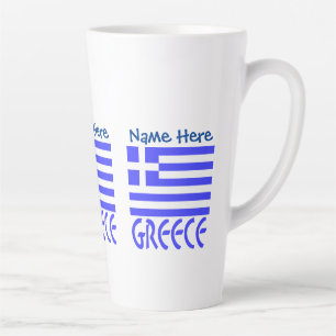 Caneca De Café Latte Grécia e Bandeira Grega Azul Personalizar Três Lad