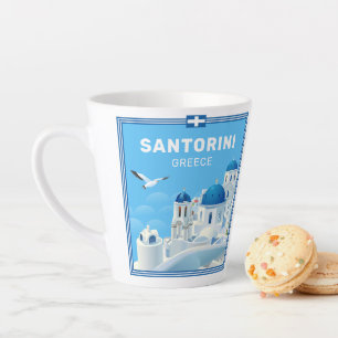 Caneca De Café Latte Grécia Santorini de Texto Personalizado