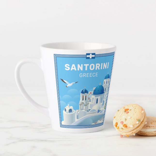 Caneca De Café Latte Grécia Santorini de Texto Personalizado (In Situ)