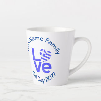 Caneca De Café Latte Grécia Sinalizador de Coração Azul LOVE Personaliz
