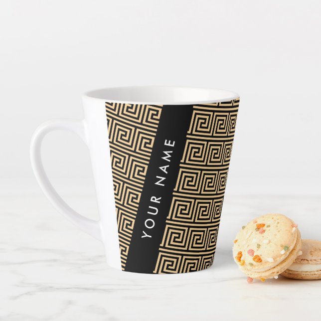Caneca De Café Latte Grego Meander Key Brown, Seu Nome Personalizar (In Situ)