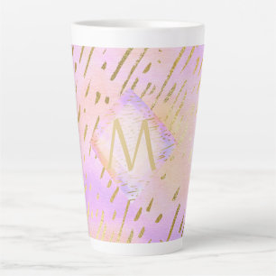 Caneca De Café Latte Grelha de Impressão Dourada Rosa Brilhante e Bril