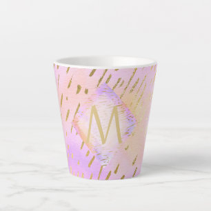 Caneca De Café Latte Grelha de Impressão Dourada Rosa Brilhante e Bril