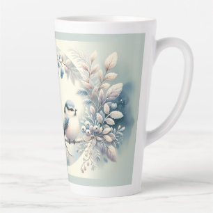 Caneca De Café Latte Grinalda de Frutas Silvestres Azuis de Inverno