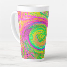Caneca De Café Latte Groovy Abstrato púrpura e arco-íris amarelo
