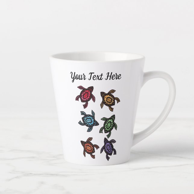 Caneca De Café Latte Grupo de tartarugas de Abstrato preto (Direita)