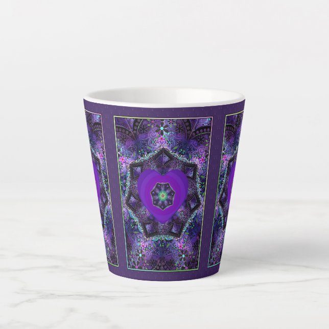 Caneca De Café Latte Guarda-chuva e corações roxos .7 (Frente)