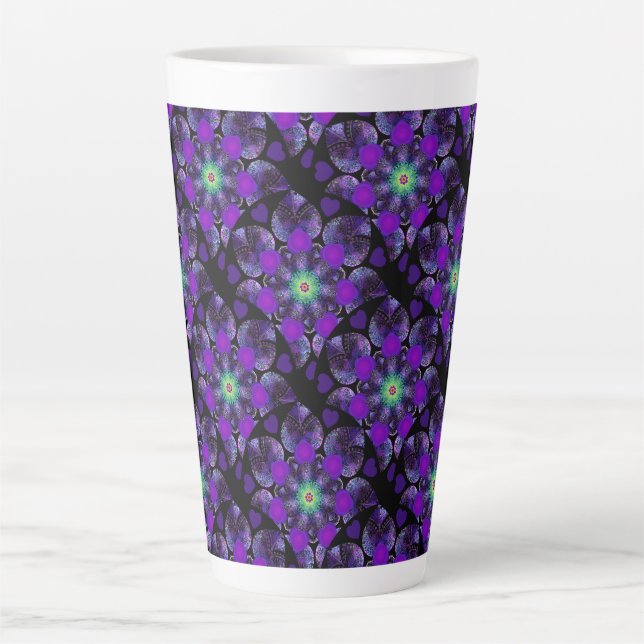 Caneca De Café Latte Guarda-chuva e corações roxos .7 (Frente)