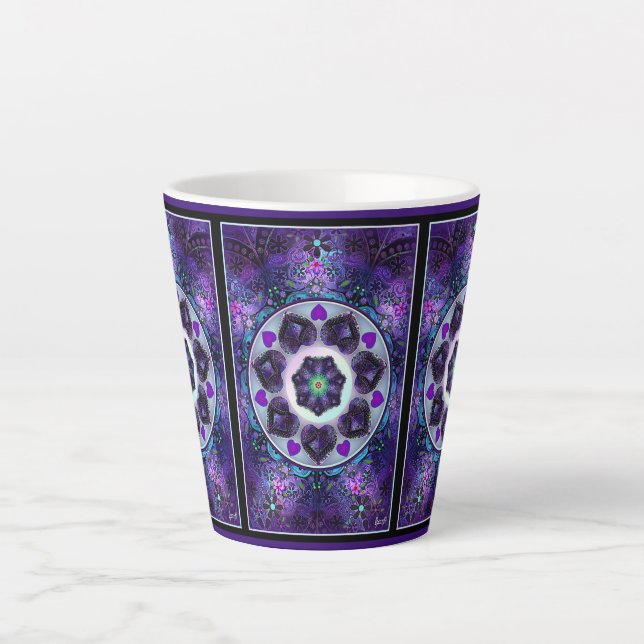 Caneca De Café Latte Guarda-chuva e corações roxos .7 (Frente)