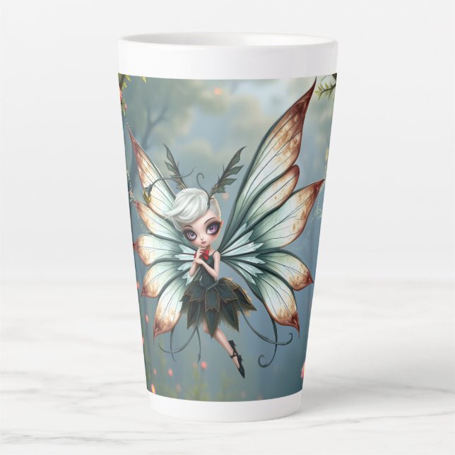 Caneca De Café Latte Guardiã Fada Fofa na Floresta Mágica (Frente)