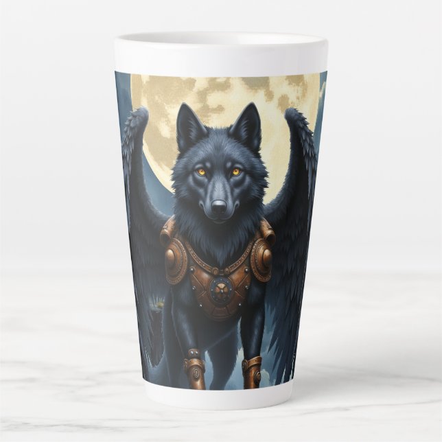 Caneca De Café Latte Guardião da Lua – O Lobo de Asa Preta (Frente)