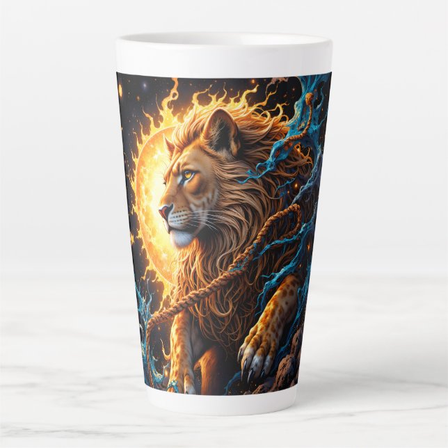 Caneca De Café Latte Guardião do Limiar Solar – Leão do Equilíbrio (Frente)