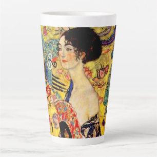 Caneca De Café Latte Gustav Klimt Lady com ventilador