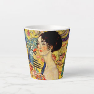 Caneca De Café Latte Gustav Klimt Lady com ventilador