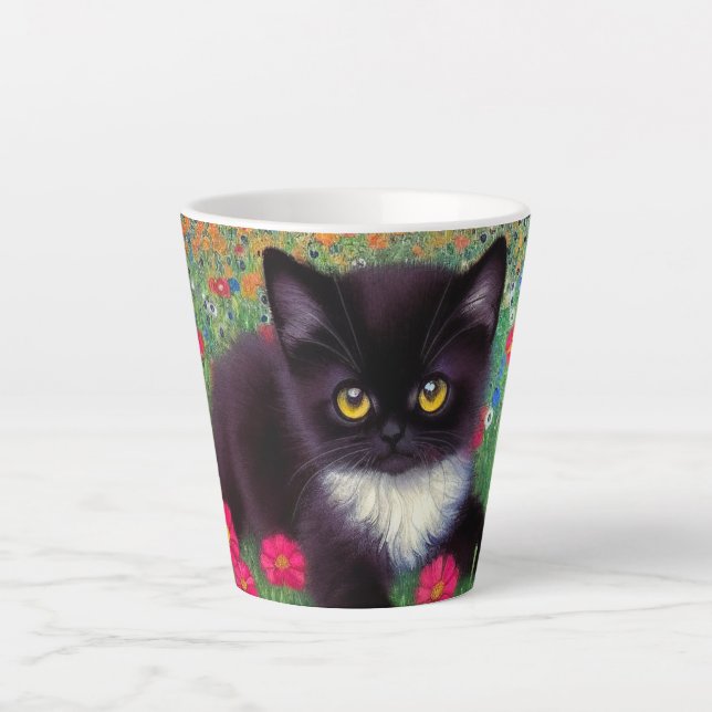 Caneca De Café Latte Gustav Klimt Tuxedo Cat (Frente)