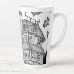 Caneca De Café Latte Halloween, Casa Assombrada e Morcegos
