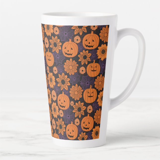 Caneca De Café Latte Halloween Floral (Direita)