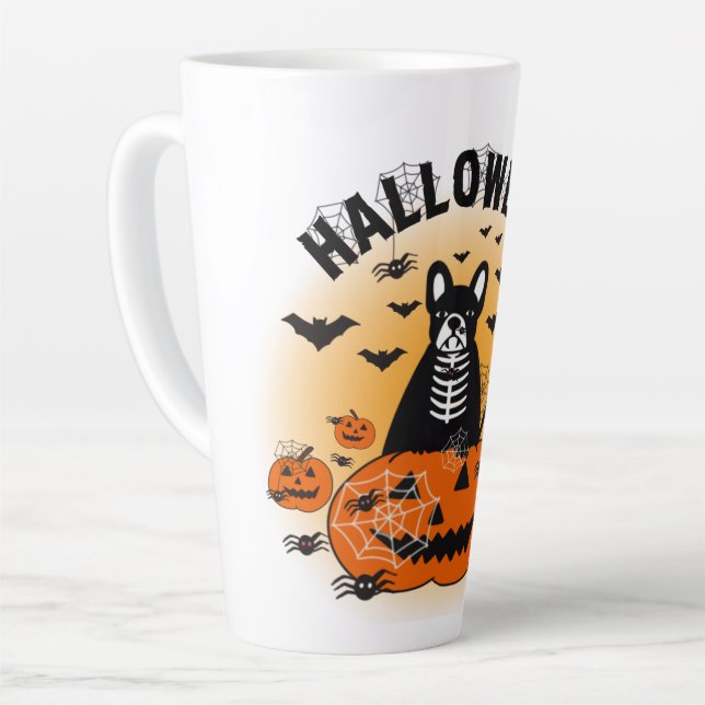 Caneca De Café Latte Halloween Frenchie (Ângulo esquerdo)