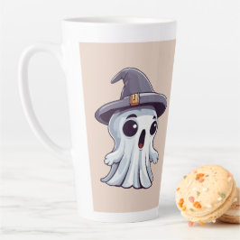 Caneca De Café Latte Halloween: Geist mit Hut -