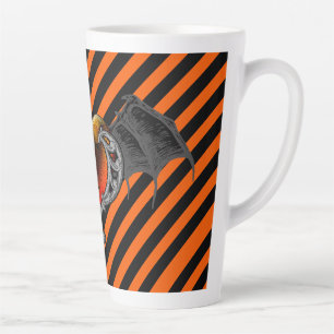 Caneca De Café Latte Halloween Gótico Coração Laranja & Asas de Morcego