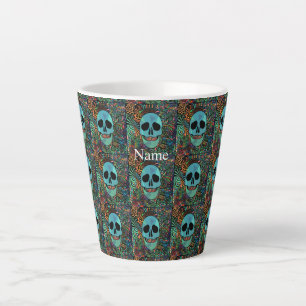 Caneca De Café Latte Halloween Hippie Skull Thunder_Cove