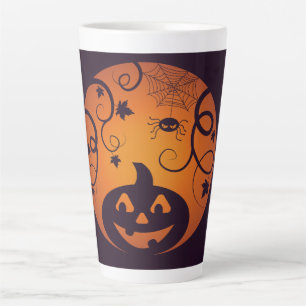 Caneca De Café Latte Halloween Jack ou lanterna abóbora face e aranha