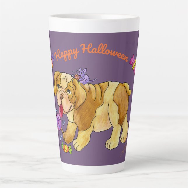 Caneca De Café Latte Halloween Puppy (Frente)