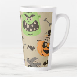 Caneca De Café Latte Halloween Vintage Patterno Latte Mug