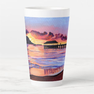 Caneca De Café Latte Hanalei Pier Sunset Kauai Beach Latte Mug