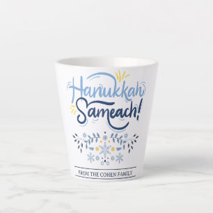 Caneca De Café Latte Hanukkah Sameach Família Simples Elegante de Cha