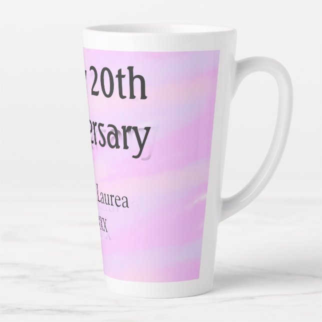 Caneca De Café Latte Happy 20th anniversary pink purple pastel name bol (Direita)