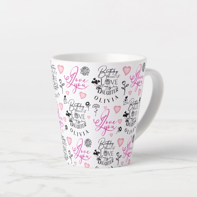 Caneca De Café Latte Happy Birthday Daughter Custom Name (Ângulo direito)