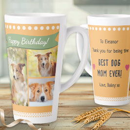 Caneca De Café Latte Happy Birthday Dog Mom Pet Photos Personalized