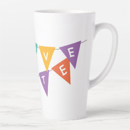 Caneca De Café Latte "Happy Birthday" Festive Colorful Banner Tall Cera