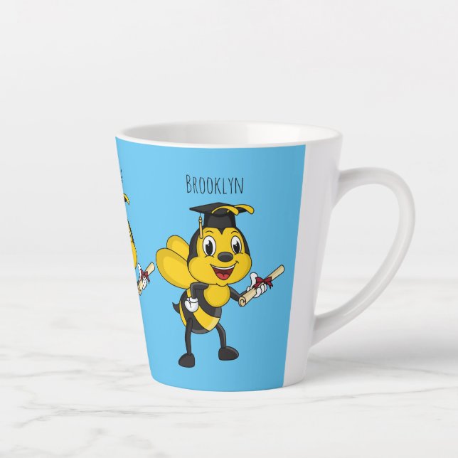 Caneca De Café Latte Happy cartoon bee graduation  (Direita)