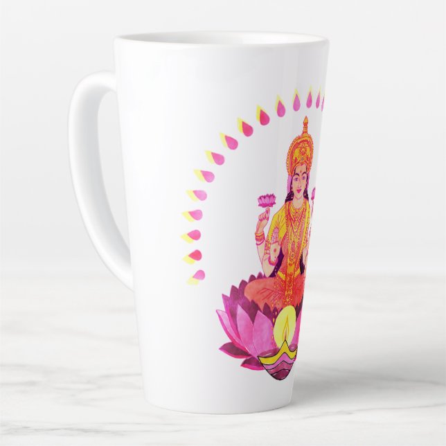 Caneca De Café Latte Happy Diwali - Deepalavi Lakshmi Goddese 1 (Ângulo esquerdo)