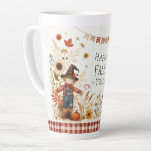 Caneca De Café Latte Happy Fall Ya Scarecrow e Autumn Foliage