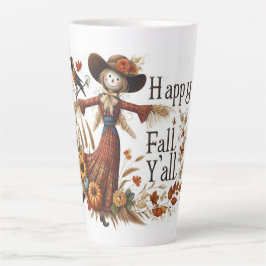 Caneca De Café Latte Happy Fall Ya Scarecrow e Autumn Foliage